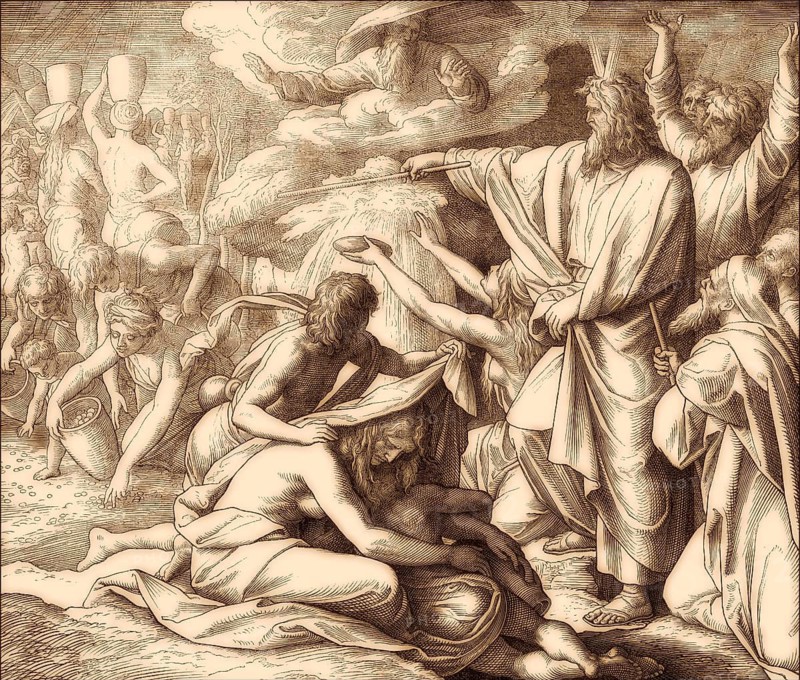 Manna and Water from the Rock, Old Testament, by Julius Schnorr von Carolsfeld, 1860