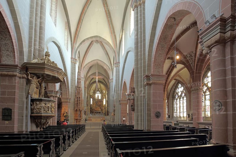 Pulpit in the Romanesque cathedral, interior view, Fritzlar, Hesse, Germany