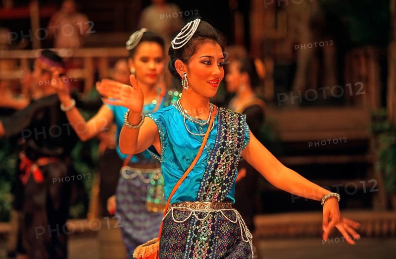 Performance of traditional dances in the Rose Garden near Bangkok, Thailand, December 2002, vintage, retro, old, historic