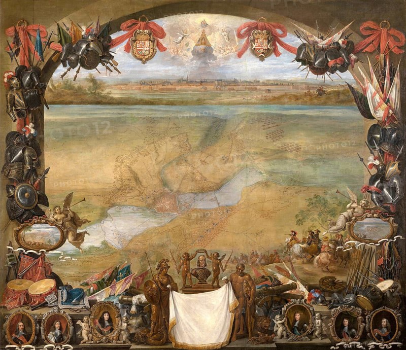 The City of Valenciennes (1656), painting by David Teniers (baptised 15 December 1610 in Antwerp, died 25 April 1690 in Brussels), Flemish painter, draughtsman and curator. He was an innovator in a variety of genres such as history painting, genre painting, landscape, portrait and still life. He is most remembered today as the leading Flemish genre painter of his time, reproduction from a 17th century painting. Authentic, file restored for optimal use, exact date of original unknown