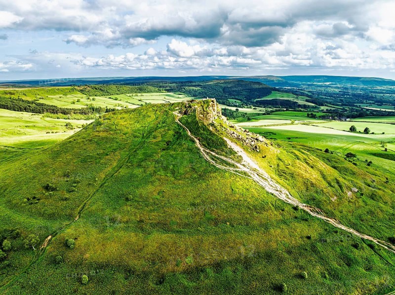 Roseberry Topping from a drone, Great Ayton, Newton, North Yorkshire, England, United Kingdom