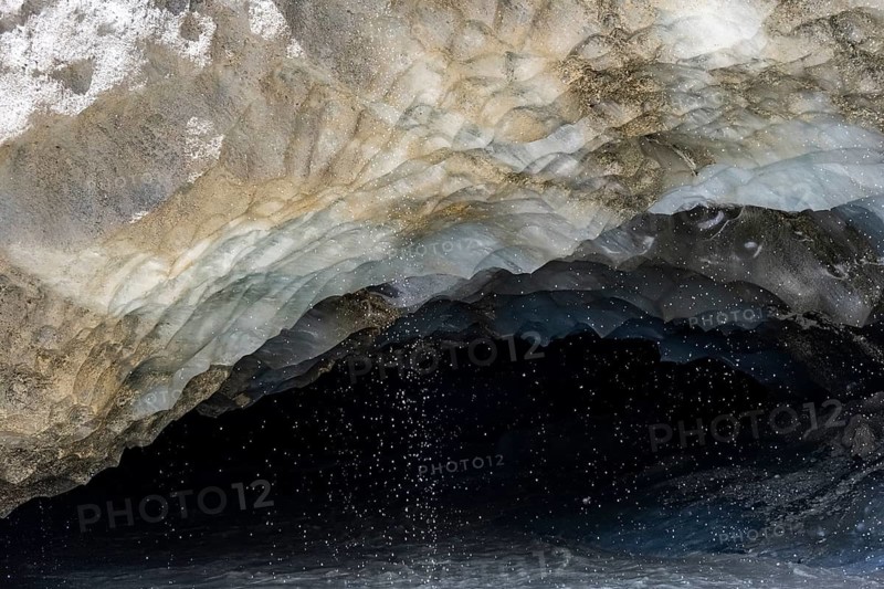 Meltwater at a glacier cave, underground glacier stream, Castner Glacier, Delta Range, Alaska Range, Richardson Highway, Alaska, USA