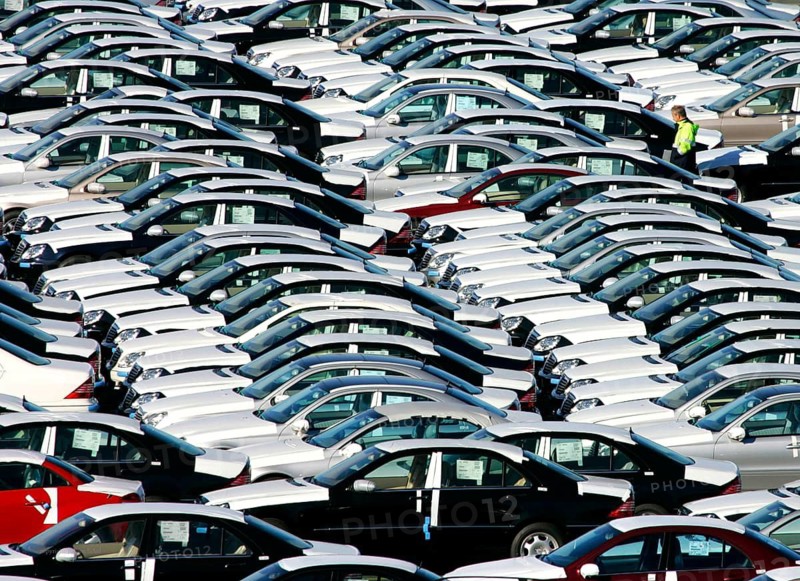 Bremerhaven, Germany, 11.10.2004 - Mercedes Benz cars await export at the port in Bremerhaven, Bremerhaven, Germany