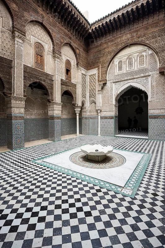 Courtyard of the Medersa Attarine Koran School, Fez El Bali, Medina, UNESCO World Heritage Site, Fez, Morocco