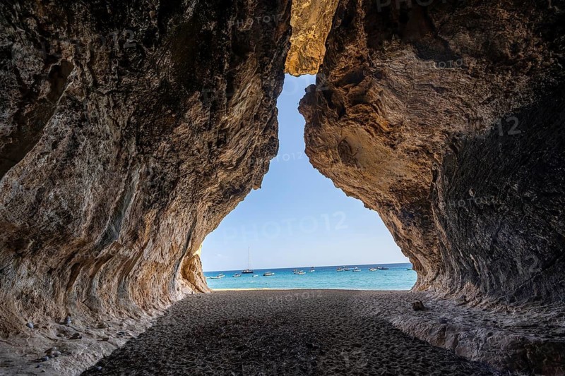 Rock cave on the beach at Cala Luna, Golfo di Orosei, Baunei, Sardinia, Italy