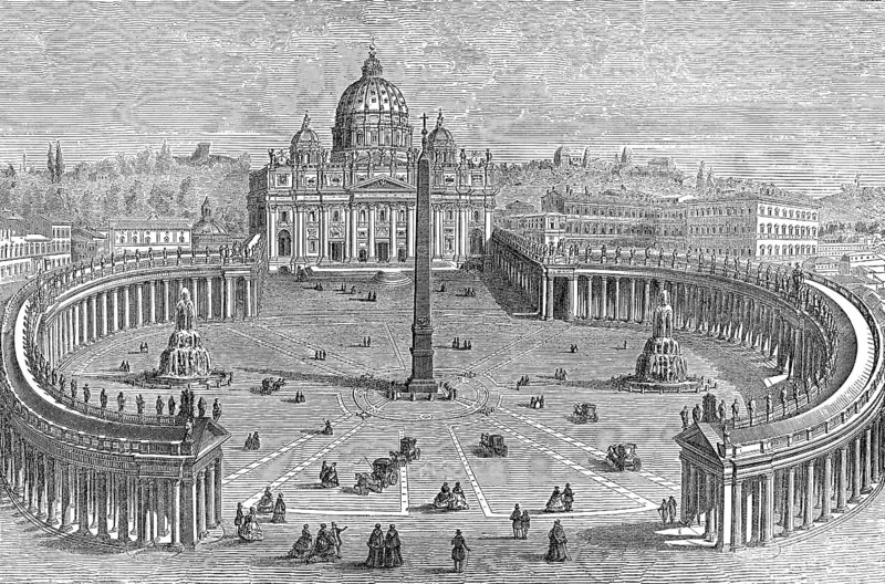 The Papal Basilica of St. Peter in the Vatican and St. Peter's Square in Vatican City, Rome, Italy, 19th Century