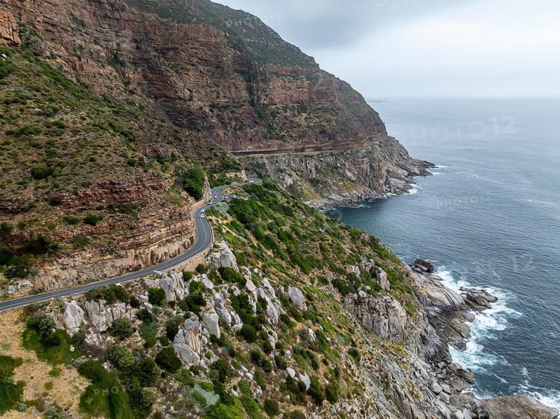 Aerial view, Chapman's Peak Drive coastal road, Noordhoek, Cape Town, Western Cape, South Africa