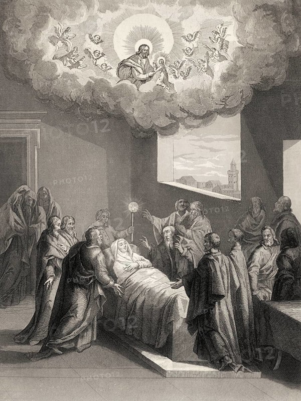 The Death of the Virgin Mary, Steel engraving 1853, digitally restored