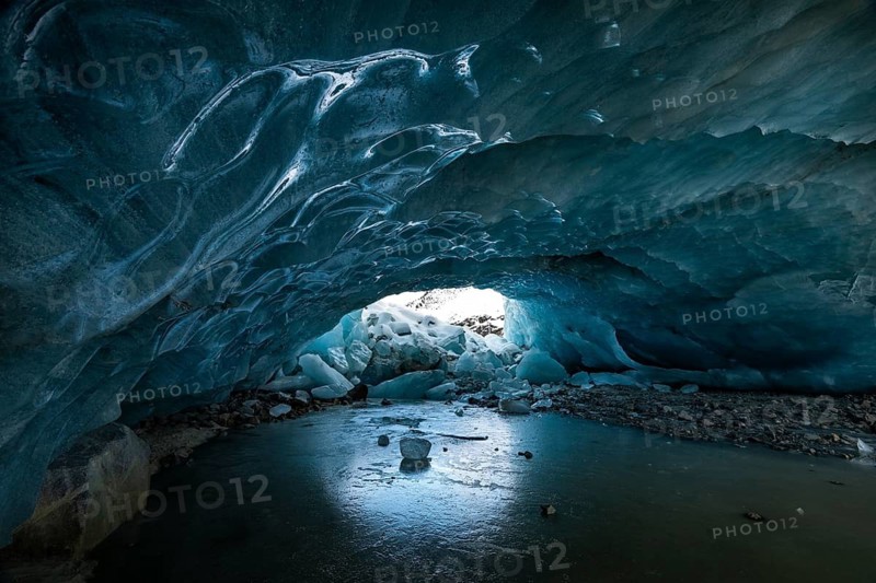 Glacier cave, ice cave, Morteratsch Glacier, Engadin, Graubünden, Switzerland