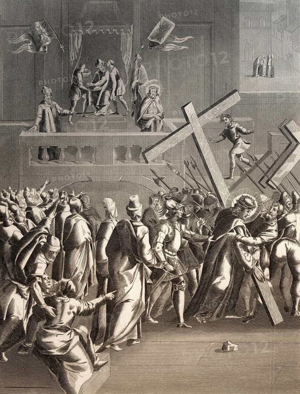 Pilate sentences Christ, New Testament, steel engraving 1853, digitally