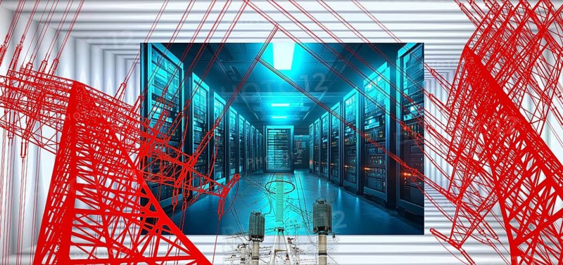 Symbol, data centers exponential electricity demand, power supply, lack of power lines, network security, energy transition, nuclear energy phase-out, war Russia-Ukraine, scarcity of fossil fuels, scarcity of raw materials, cold winter, frost, heating system, energy supply, scarcity of fossil fuels, LNG terminals, gas power plants, alternative energy sources, solar energy, wind power, few raw materials in Germany, Europe, Donald Trump, Dependence on the USA, Arab States, China