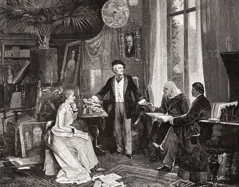 Richard Wagner Cosima Wagner, Franz Liszt and Hans von Wolzogen in Wahnfried House, Bayreuth