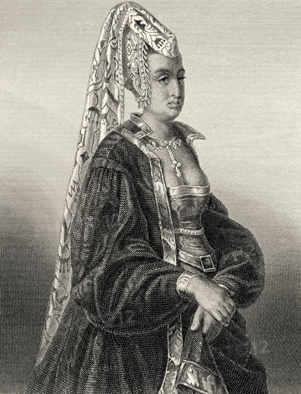 Isabeau de Bavière, 1370-1435, Queen of France, character from the drama The Maid of Orleans by Friedrich Schiller, 1759 - 1805
