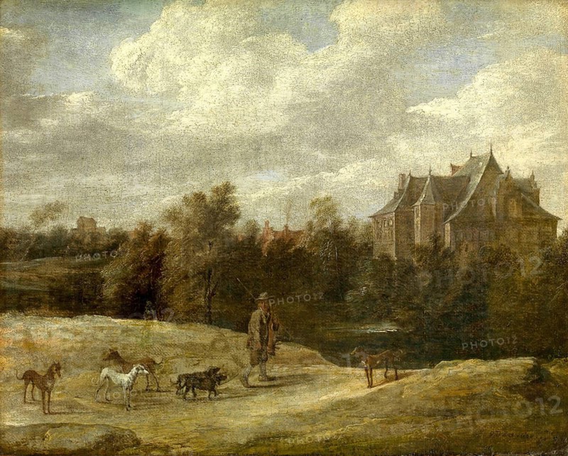 Return from the Hunt (1670), painting by David Teniers (baptised 15 December 1610 in Antwerp, died 25 April 1690 in Brussels), Flemish painter, draughtsman and curator. He was an innovator in a variety of genres such as history painting, genre painting, landscape, portrait and still life. He is most remembered today as the leading Flemish genre painter of his time, reproduction from a 17th century painting. Authentic, file restored for optimal use, exact date of original unknown