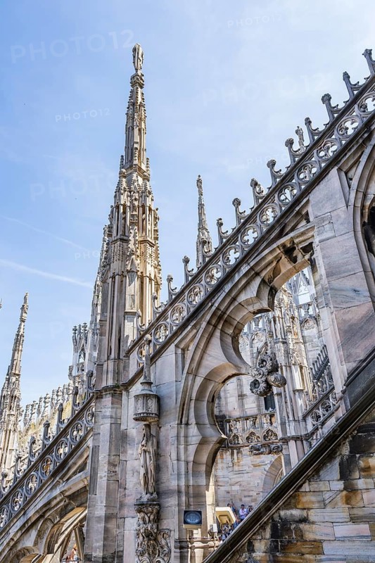Details of the Milan Cathedral on a sunny day, Milan, Italy