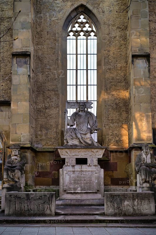 Christ with the Victory Flag, Württemberg Reformation Memorial, South Facade, Hospital Church, Stuttgart, Baden-Württemberg, Germany
