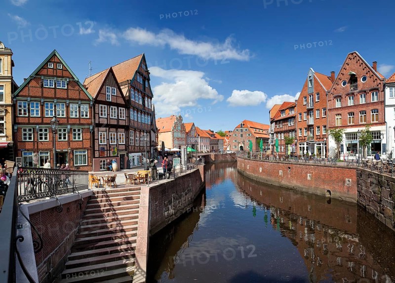 Timber-framed houses at the old Hanseatic harbour, Stade, Lower Saxony, Germany