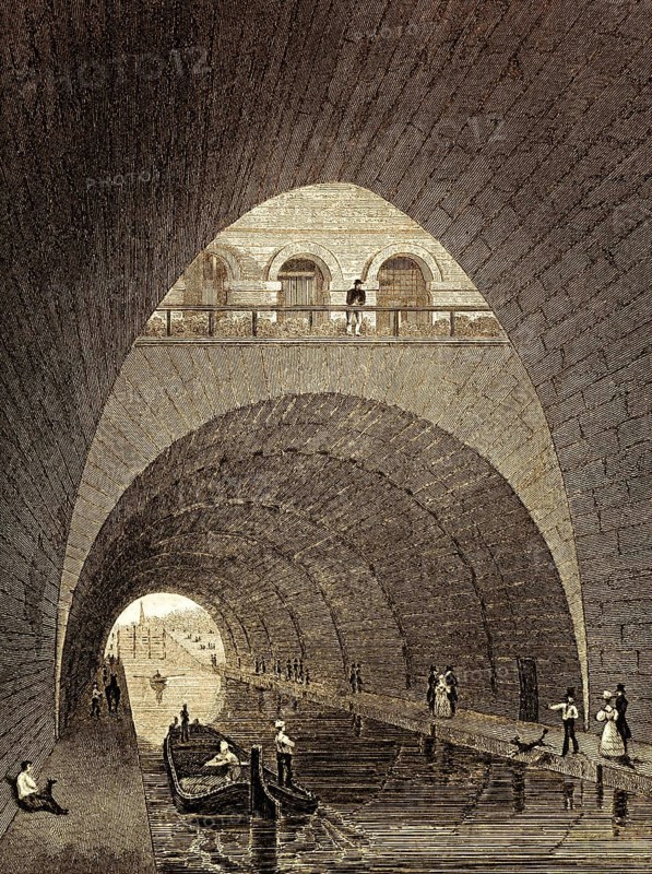 The Canal de l'Ourcq, Paris, antique steel engraved print, 1831