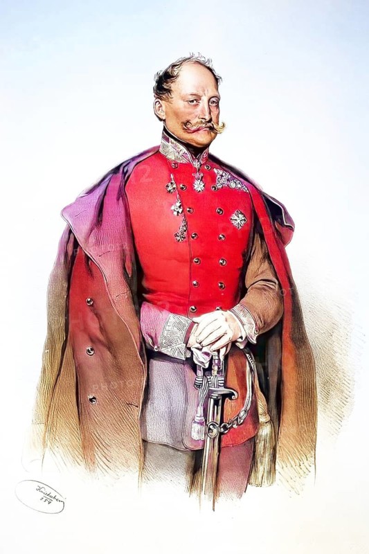 Friedrich Karl Fürst zu Schwarzenberg (born 30 September 1800 in Vienna, died 6 March 1870 in Vienna) was an imperial Austrian major general and writer, here in 1854, Historical, digitally restored reproduction from a 19th century original, Record date not stated