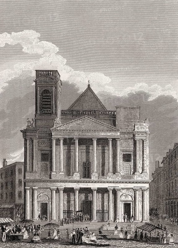 The Church of St Eustache, Paris, antique steel engraved print, 1831