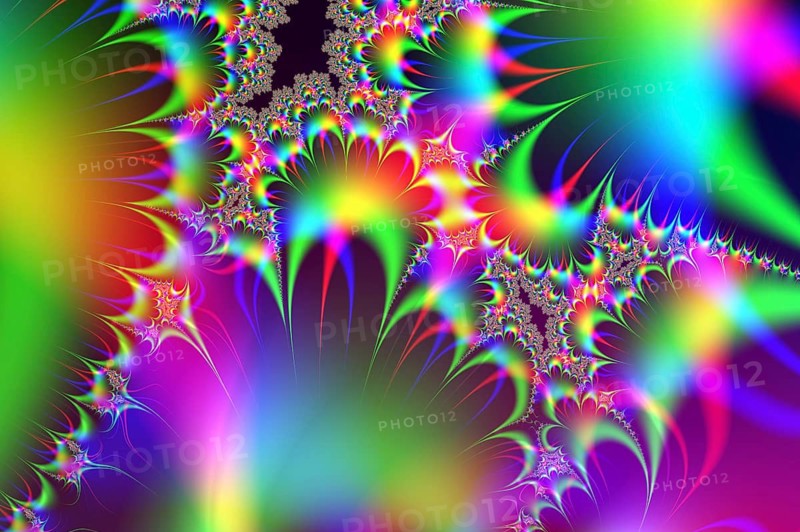 A visually captivating digital artwork featuring intricate, colorful fractal patterns with a psychedelic effect, perfect for creative projects