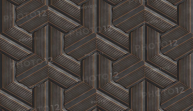 Explore a 3D hexagon pattern featuring intricate stripe designs in this illustration. The geometric theme creates a modern, textured look perfect for backgrounds or decor