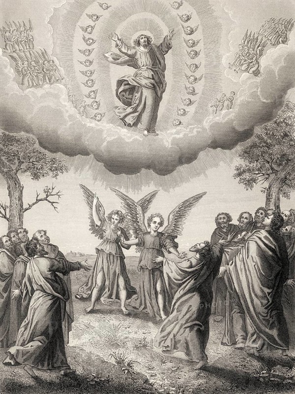 The ascension of Jesus, Resurrection of Jesus, New Testament, steel engraving 1853, digitally restored