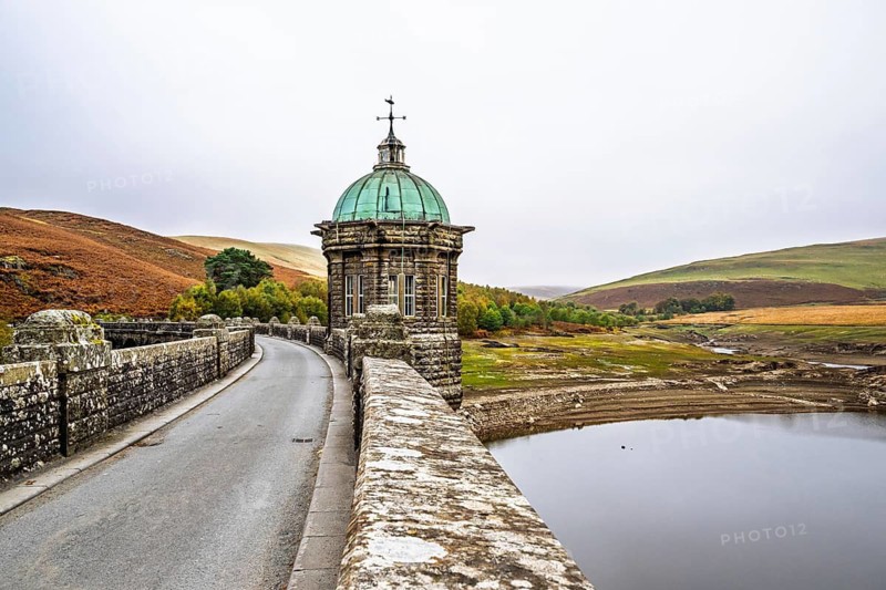 Autumn colors over Craig Goch Dam, Elan Valley Reservoirs, Elan Valley, Rhayader, Powys, Wales, UK