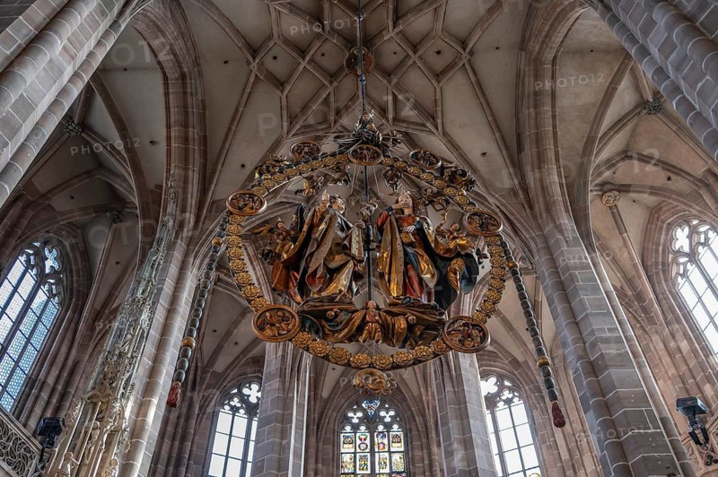 The angel's greeting from the artist Veit Stoß, from 1517, St. Lorenz Church, Nuremberg, Middle Franconia, Bavaria, Germany