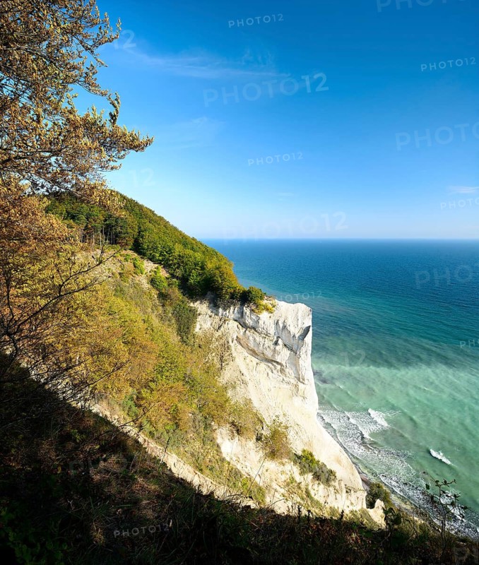 The chalk cliffs of Møns Klint, view of the Baltic Sea in autumn, Møn Island, Denmark