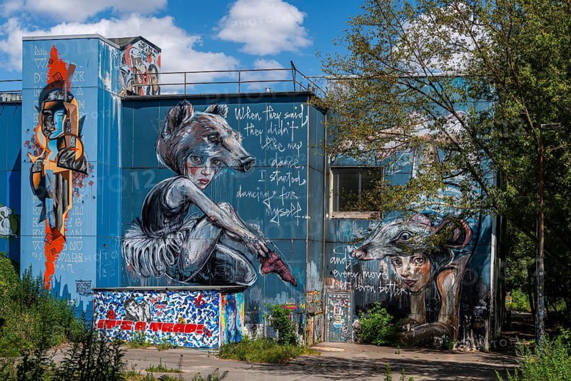 Graffiti on the former US eavesdropping facility on Teufelsberg in Grunewald, Berlin, Germany