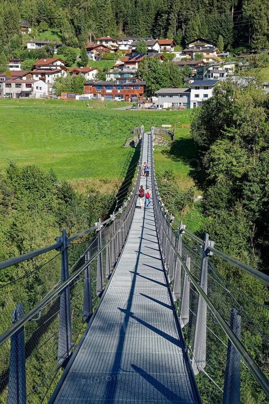 Suspension bridge at Matrei-Trautson Castle, Matrei am Brenner, Wipptal, Tyrol, Austria