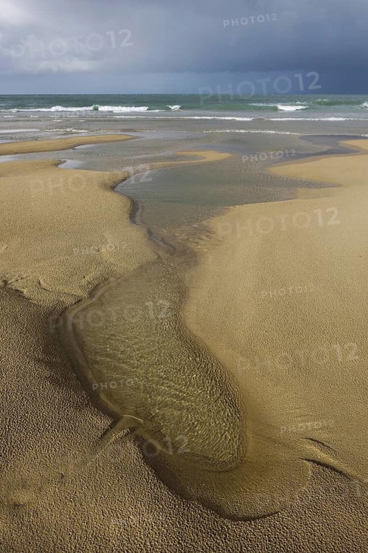 Tide pools on sand beach at low tide at Cap Blanc Nez, Pas-de-Calais, France