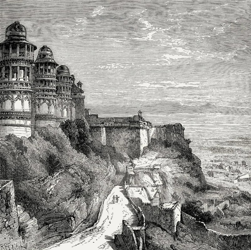 View of Gwalior Fort, Gwaliiyar Qila, Madhya Pradesh, India, c. 1840