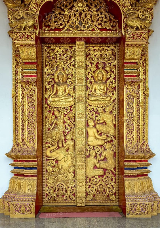 Gilded door at Wat Nong Sikhounmuang, Luang Prabang, Laos