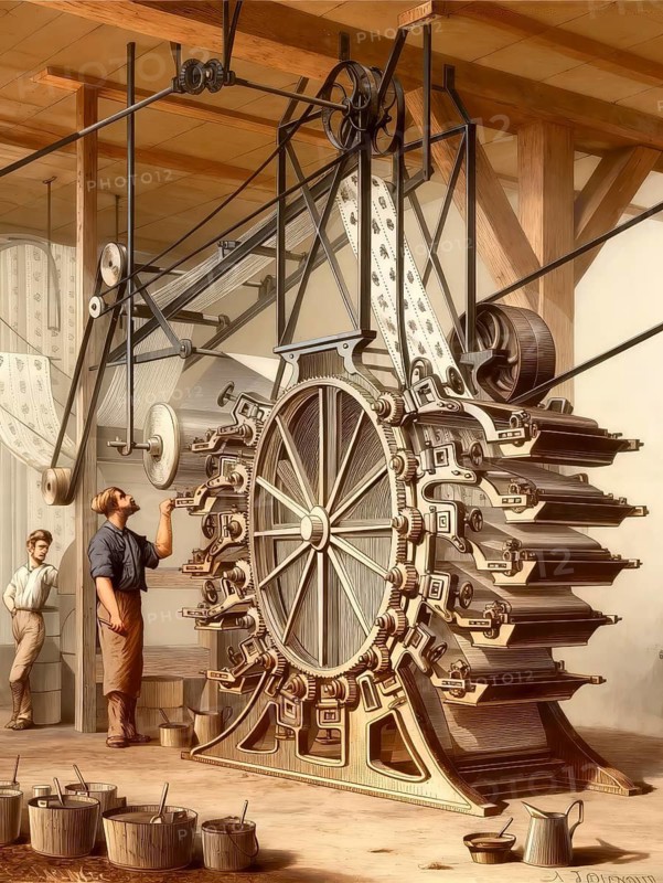 Industrial wallpaper printing machine, 19th century