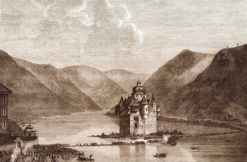 The 1st Silesian Army crosses the river Rhine led by General Blucher near Kaub on 1 January 1814, German Wars of Liberation