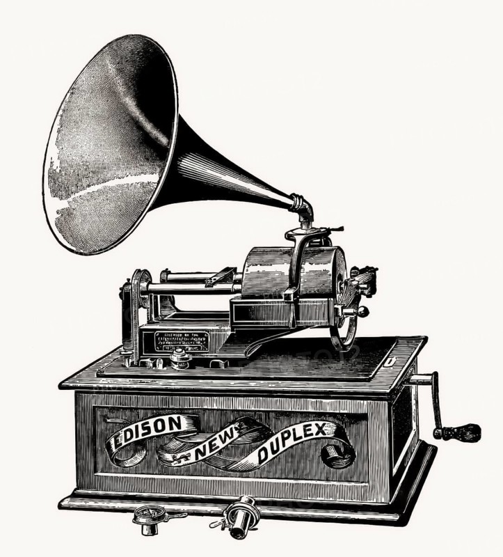 Historical illustration, 19th Century, Phonograph by Thomas Alva Edison