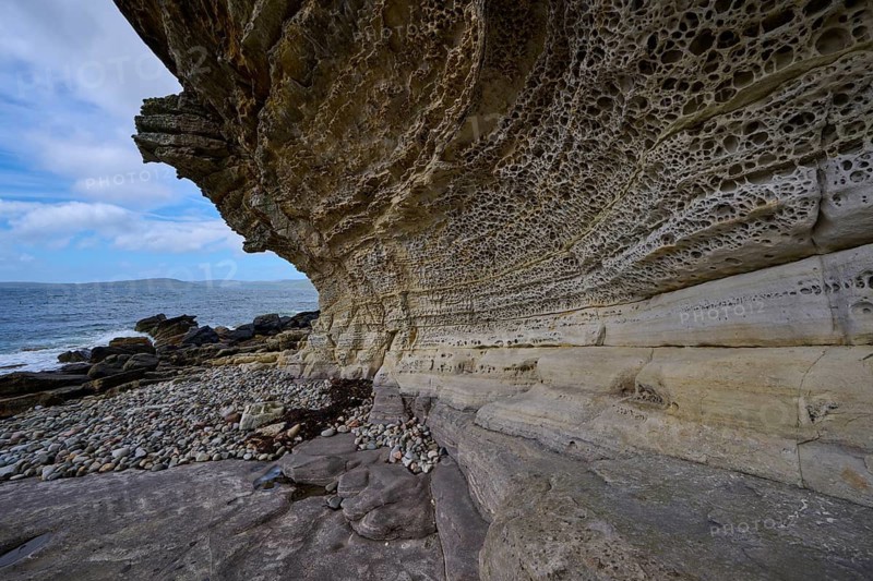 Impressive rocky coastline with distinctive signs of erosion and ocean views, Elgol Beach, Elgol, Isle of Skye, Scotland, United Kingdom, Great Britain