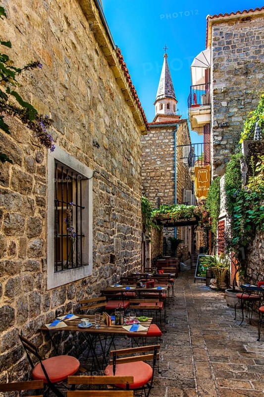 Alleys in the old town centre of Budva, Montenegro, Budva, Montenegro