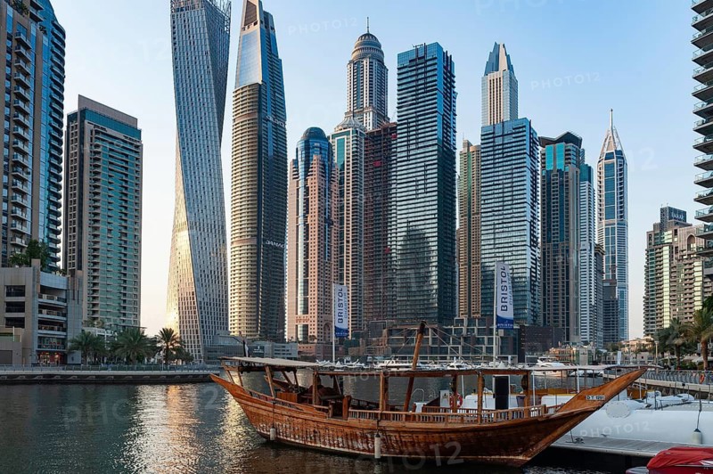 Dubai, United Arab Emirates. July 2nd 2019 Luxury lifestyle skyscraper apartment complex buildings at Dubai Marina, Dubai, United Arab Emirates