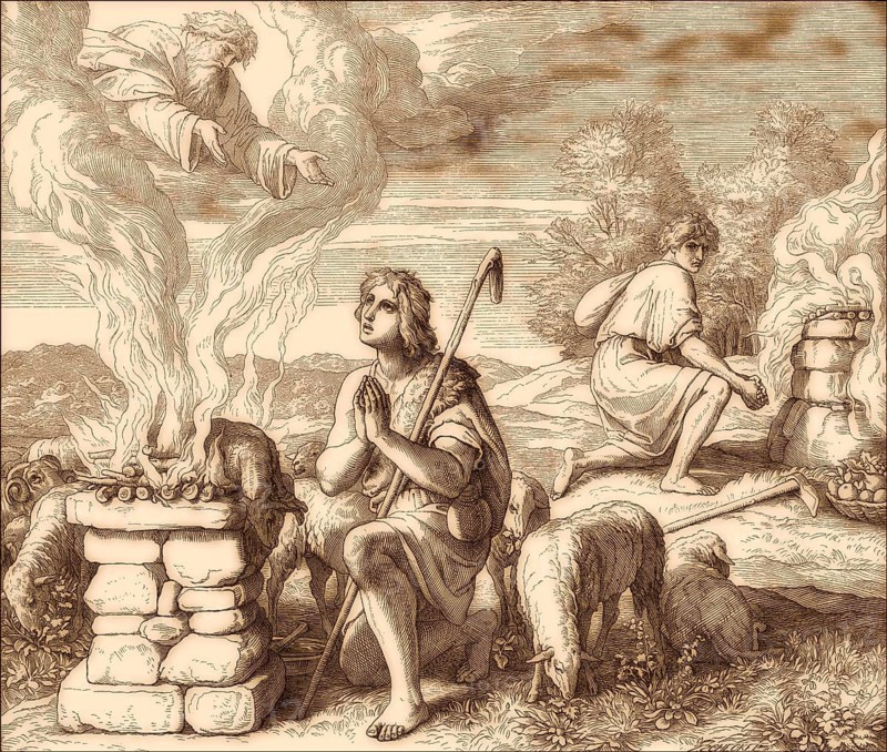 Cain and Abel offer their sacrifices, by Julius Schnorr von Carolsfeld, 1860
