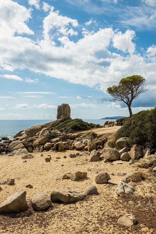 Picturesque beach with rocks, Spiaggia di Perda S'Acchiloni, Capo Ferrato, Muravera, Province of Cagliari, Sardinia, Italy