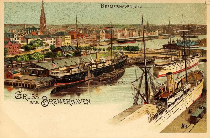 Historical postcard around 1900, Bremerhaven, Germany, reproduction of a postcard, historical