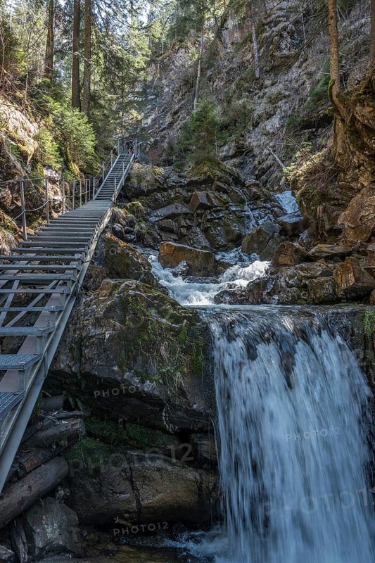 Hiking trail in Gaissalptobel with Gaissalpbach waterfall, Reichenbach, Oberstdorf, Oberallgäu, Allgäu, Bavaria, Germany