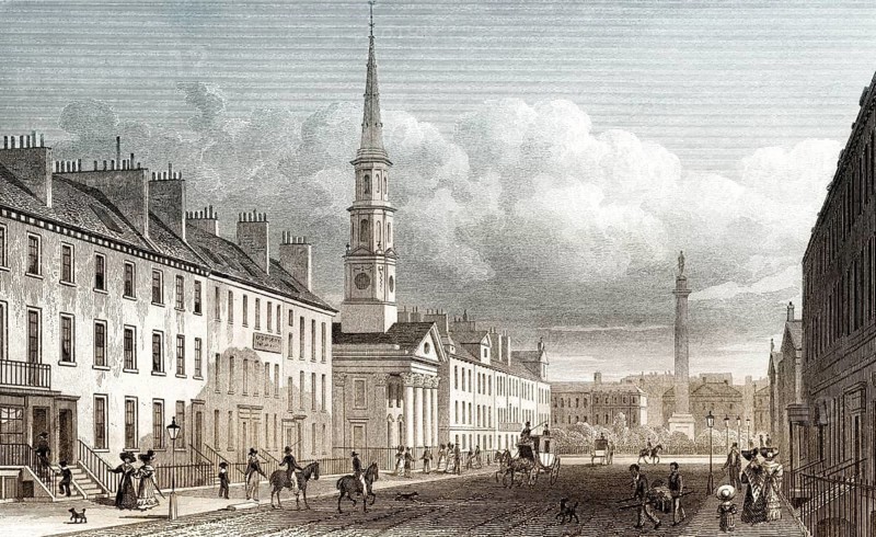 George Street, St Andrew's Church and Lord Melville's Monument, Edinburgh, Scotland, 19th century, from Modern Athens by Th. H. Shepherd