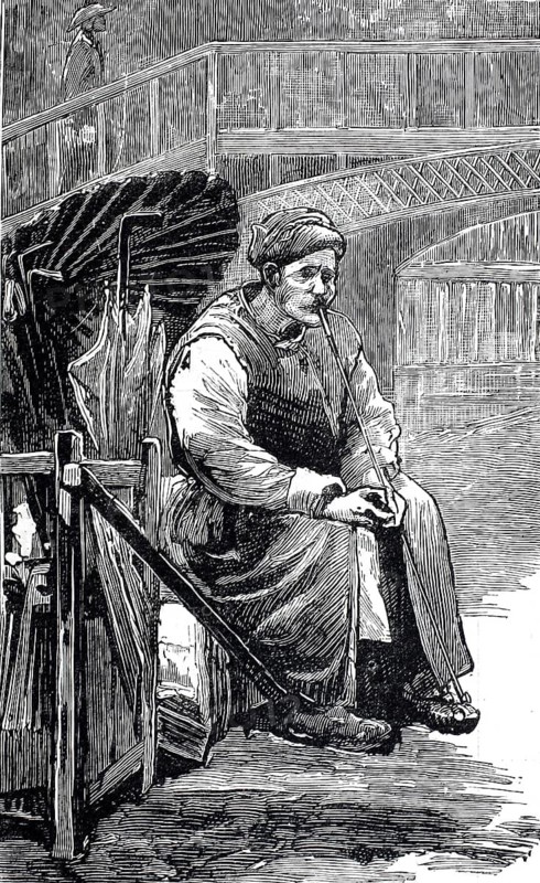 China in 1898, sitting man with a long pipe, illustration, reproduction of a model from the 19th century. Authentic, file restored for optimal use, exact date of submission unknown, historical