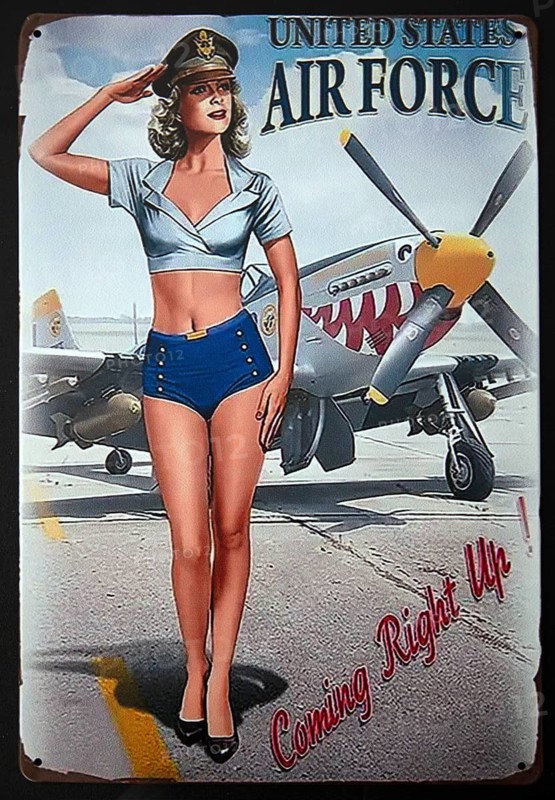 Sign, signs, tin signs, advertising signs, advertisement, nostalgia, old, old advertising signs, product advertising, company logo, company, company, trademark, collection, OUN UP, United States, Air Force, Bikini Girl, Lower Saxony, Federal Republic of Germany