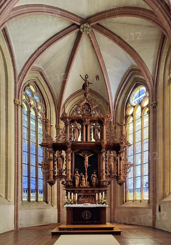 Choir room with main altar, Baroque altar by Andreas Groeber, Evangelical Lutheran Market Church of St Cosmas and Damian, detail, Goslar, Lower Saxony, Germany