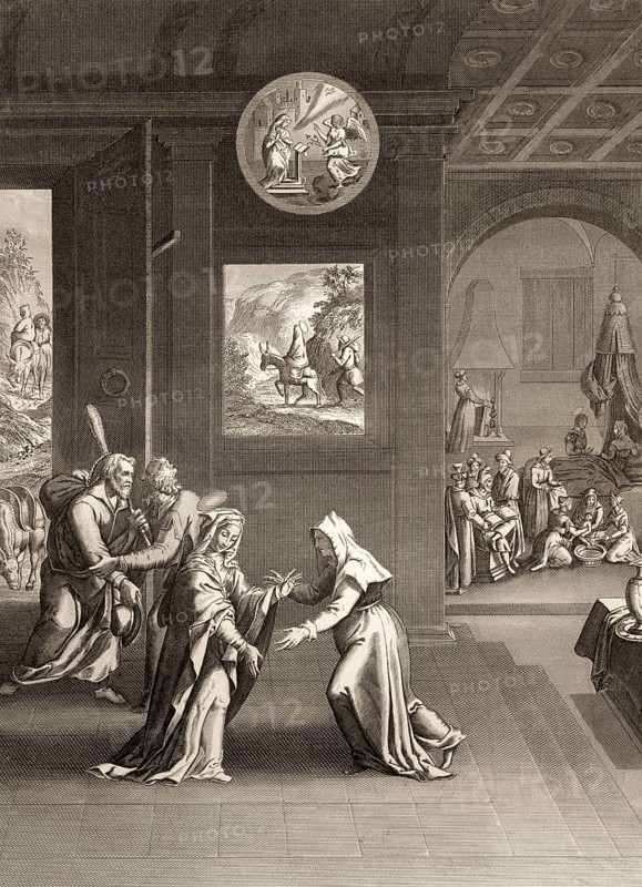 The Visitation, visit of Blessed Virgin Mary to St. Elizabeth, 1853, Steel engraving digitally restored